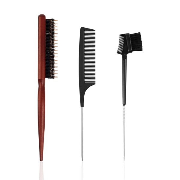 GEBAUM 3 Piece Comb Set, Double-Sided Hair Brush, Pointed Comb, for Daily Hair Styling and Styling