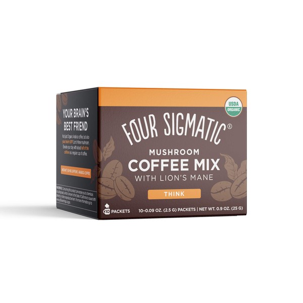 Mushroom Coffee by Four Sigmatic, Organic and Fair Trade Instant Coffee with Lions Mane, Chaga, & Mushroom Powder, Focus & Immune Support, 10 Count