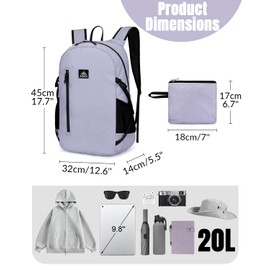 Outplea Nylon Folding Hiking Backpack for Women Men, 20L Lightweight Waterproof Packable Daypack with Reflective Strips for Traveling Daily Outdoor Sports, Purple