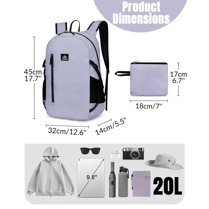 Outplea Nylon Folding Hiking Backpack for Women Men, 20L Lightweight