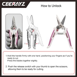 CEERAYZ 185mm Notch Scissors All Purpose Heavy Duty, Garden Shears, Scissors for DIY Projects, Office, Production Lines, Pruning, with Protective Sheath and Magnetic Holder (White/Pink)