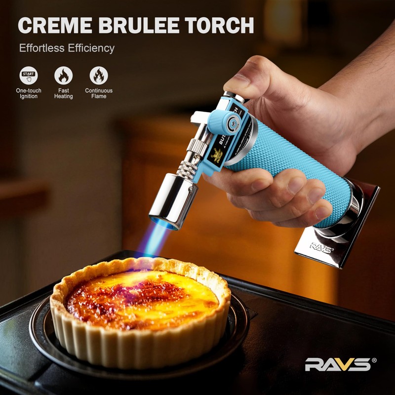 RAVS Butane Torch Lighter, Refillable Kitchen Torch with Adjustable Flame