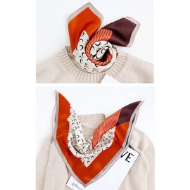 MEISEE Pure Mulberry Silk Scarfs Women Small Square Scarf 21" x 21" Breathable Lightweight Neckerchief Printed Headscarf (Orange geometry)