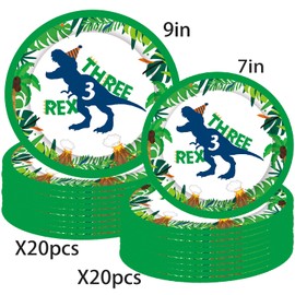 BIGKEOKI Platos de dinosaurio para tercer cumpleaños, 40 unidades