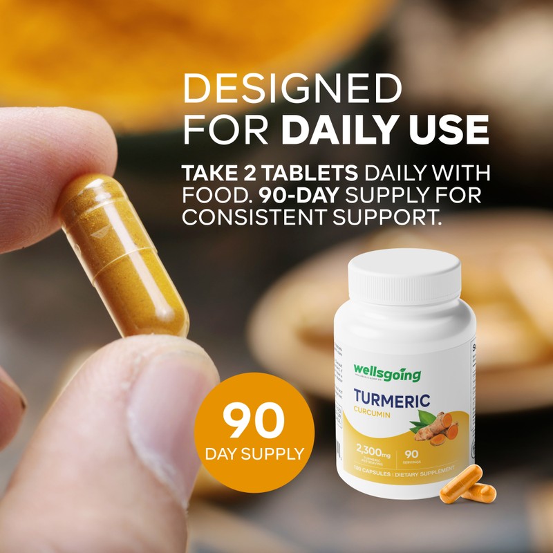 Wellsgoing Turmeric Curcumin 2300mg with Black Pepper Extract – High