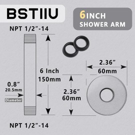 6 Inch Shower Arm with Flange, Ceiling Mounted Shower Head Extension Arm, 1/2 NPT Straight Arm for Rain Shower Head, Stainless Steel Shower Head Extension Replacement Pipe Arm,Black