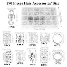 GHVACZS Pack of 290 dreadlocks jewellery, 11 styles hair beads for cliping, silver braids jewellery with a jewellery box, adjustable Viking hair accessories for men, women