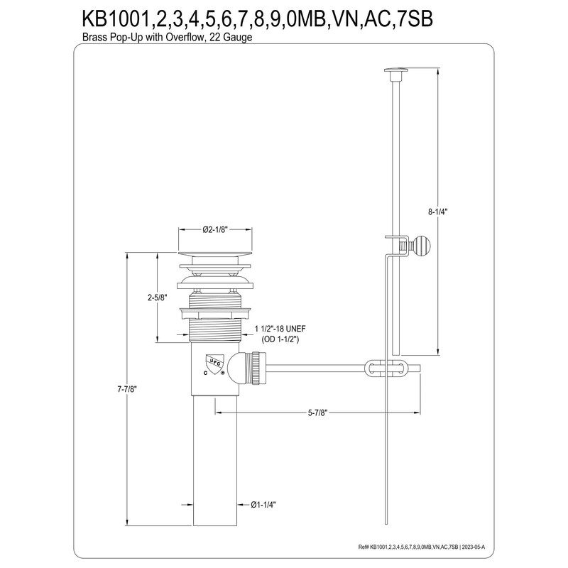 Kingston Brass KB1000MB Trims Cape 22 Gauge Pop-Up Drain with