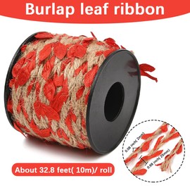 CABODYALS 33 Feet 2MM Red Leaf Trim Ribbon Artificial Vines Burlap Jute Rattan Rope Natural Leaves Braided Vine Twine Hanging Rope Ribbons for Craft Christmas Tree Wall Wedding Garden Decor Supplies