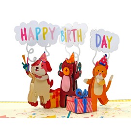 Flying Meow Animal Happy Birthday 3D Pop-Up Card - Handcrafted Greeting Card for Birthday (Animal Birthday)