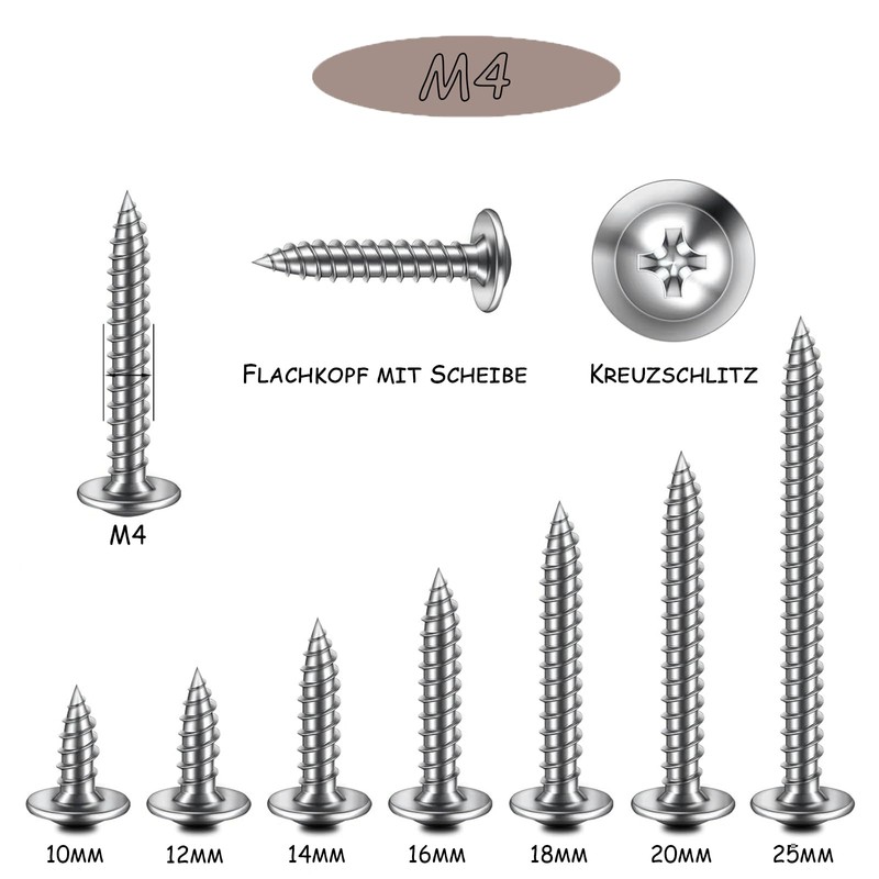 ORTAVA Tapping Screws M4 x 25 mm, Pack of 50
