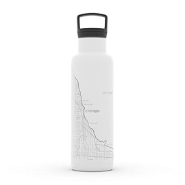 Well Told Engraved Chicago Illinois Map Insulated Water Bottle, Etched Stainless Steel Bottle (21 oz, White) City Map Insulated Bottle, Custom Insulated Water Bottle, Outdoor Drinkware