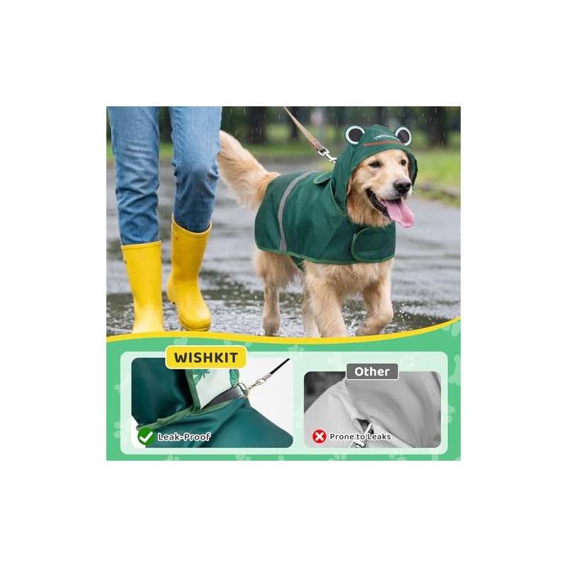 wishkit Impermeable para Perro Reversible, Poncho de Lluvia con Tiras