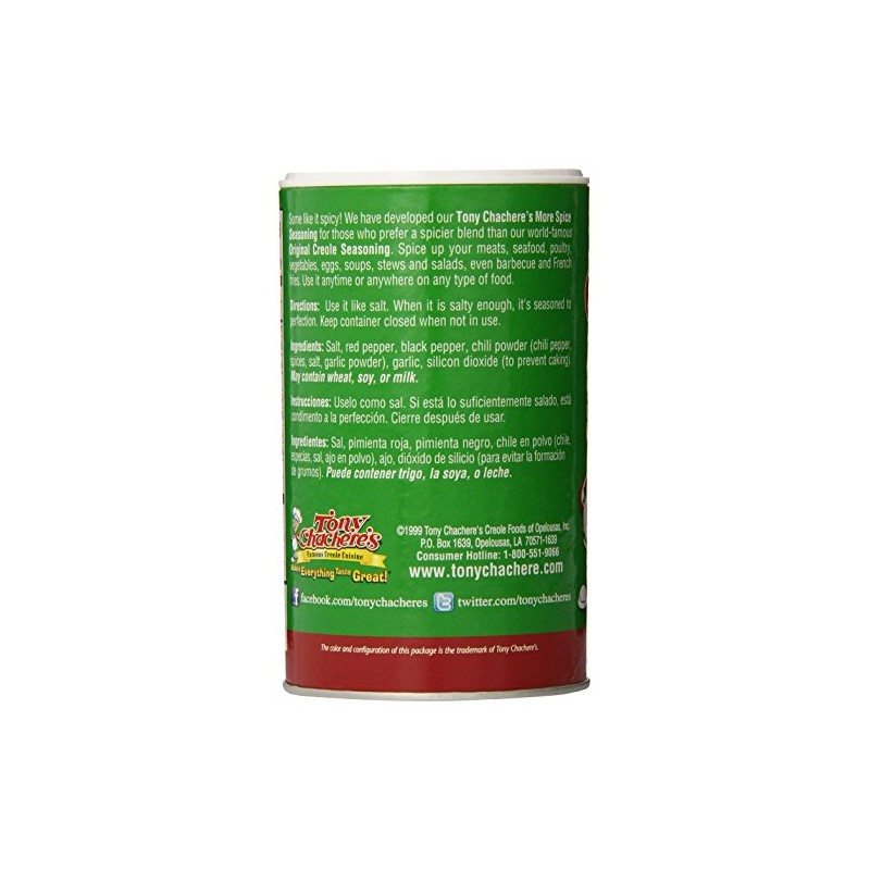 Tony Chachere More Spice Seasoning, 7-Ounce Containers (Pack of 12)