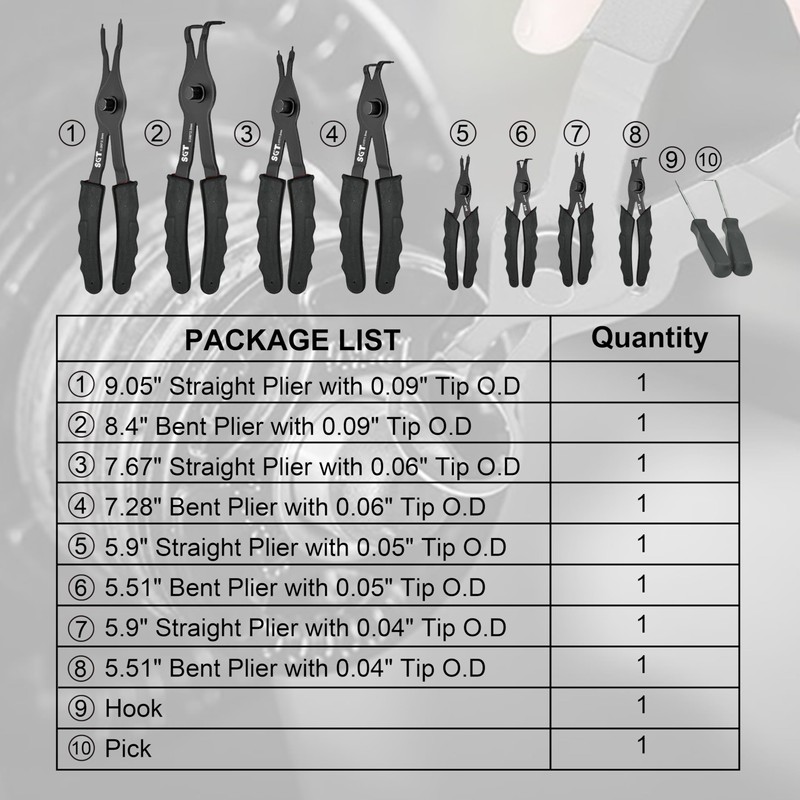 SGT Snap Ring Pliers Set,10 Pcs Internal & External Circlip