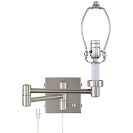 Possini Euro Design Modern Indoor Swing Arm Wall Mounted Lamp Base Brushed Nickel Silver Metal Plug-in Light Fixture Dimmable for Bedroom Bedside House Reading Living Room Home Hallway Dining
