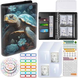 100 Envelopes Money Saving Challenge, A5 Budget Binder with Cash Envelopes & 3 Budgeting Planner Trackers to Save $5,050, 10,000, 500, Money Savings Challenge Book for Organizer, Turtle Retro Flower
