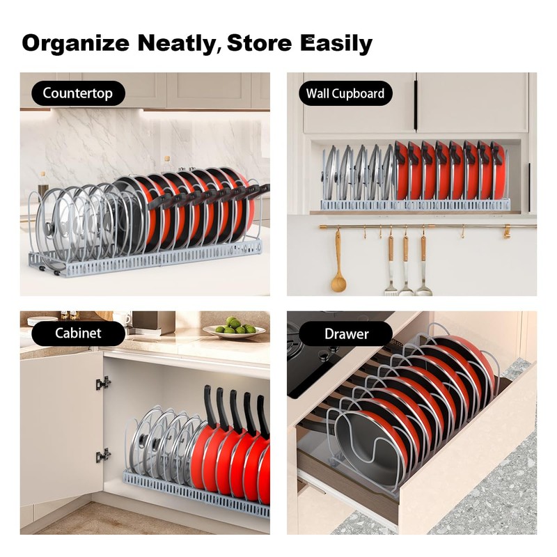Housolution Pot and Pan Organizer Rack for Cabinet, Upgraded Expandable