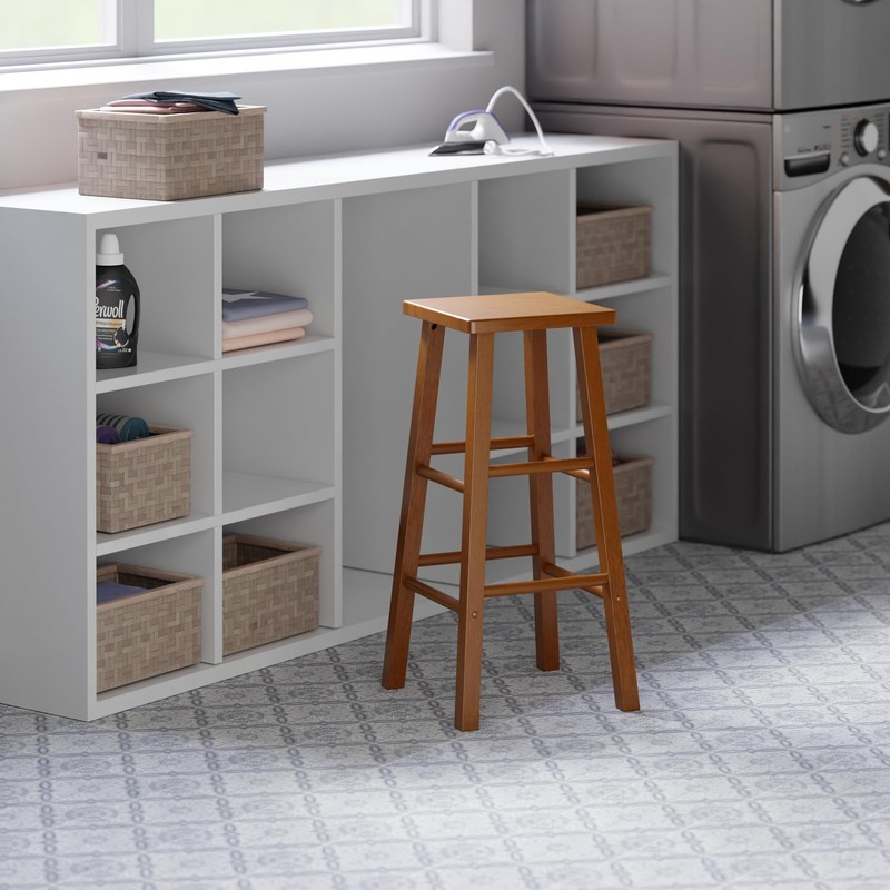 Winsome Carrick Bar Stool, 29In Height, Solid Wood, Teak Finish