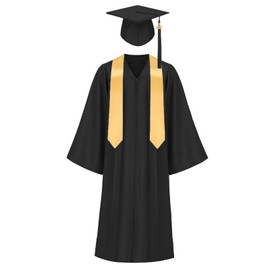 TOONRAIN Black Graduation Cap and Gown 2025 Matte Graduation Costume Tassel Topper Sash Set Adult Stole for High School Bachelor Robe 48"