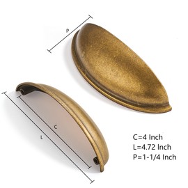 CABDM 2 Pack 4" Drawer Pulls Antique Brass Cabinet Cup Pulls Kitchen Hardware Cabinet Handles Drawer Handles Knobs 4 inch (102mm) Center to Center