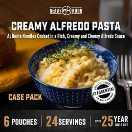 Ready Hour Creamy Alfredo Pasta Case Pack – 24 Servings (6 Pouches) – Freeze-Dried Pasta, Emergency Pasta Meal, Long-Term Food Storage, Prepper Pantry, Shelf-Stable Pasta Meal