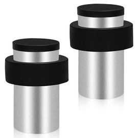 KOLAKO Door Stop, Floor Wall Mounted Door Stop with Rubber Bumper, Heavy Duty Stainless Steel, Modern Solid Cylindrical Floor Door Stopper for Skirting Boards, Chrome Silver
