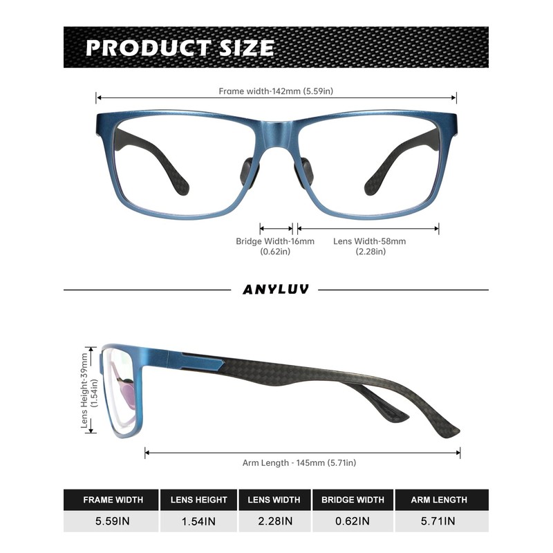 ANYLUV Reading Glasses Men Women Blue Light Blocking, Premium Mens