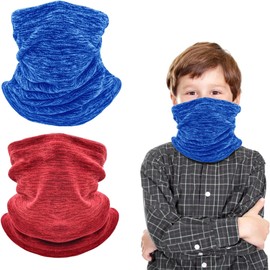 2 Pack Kids Neck Warmer Winter Fleece Neck Gaiter Cold Weather Face Ski Mask Scarfs for Boys Girls(Adjustable Blue+red)