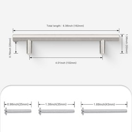 Probrico 6 Pack Brushed Nickel Kitchen Cabinet Pulls 4 inch Hole Centers Pull Handle, Stainless Steel Drawer Handles for Cupboard and Closet