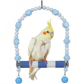 Paxikaka Bird Claw Grinding Swing Toy Hanging Cute Frosted Perch Stand with Bell for Parrot Parakeet Cockatiel Budgie Conure（Blue）