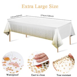 Eastrise Plastic Tablecloths,137x274cm/54'' x 108'',Disposable Checkered Rectangle Tablecloth,Waterproof and Spillproof Table Covers for Picnic,Wedding,Birthday(2 Pack/Gold)