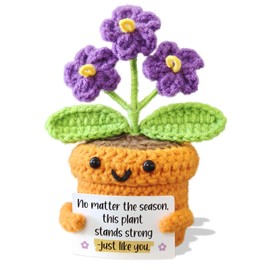Viaosanza Positive Small Crochet Potted Plant Room Table Decoration No Watering Pruning Maintenance Purple Flower Plant Emotional Card No Matter What Season As Strong As You are