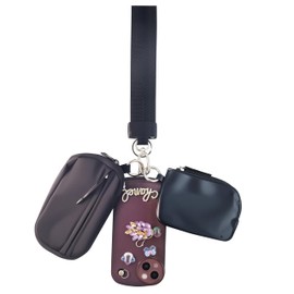 Nylosiaind Dual Pouch Wristlet Wallet Waterproof Nylon Keychain Organizer, Phone Strap &Slim Card Holder & Coin Purse, Black & Black