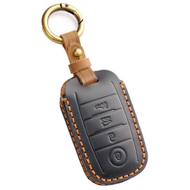 Hontumax Premium Leather Key Fob Cover Case for Kia Sorento Sportage Optima (2014-2020), for Kia Soul Forte (2014-2019), for Kia NIRO Rio Sedona Key Holder (Black)