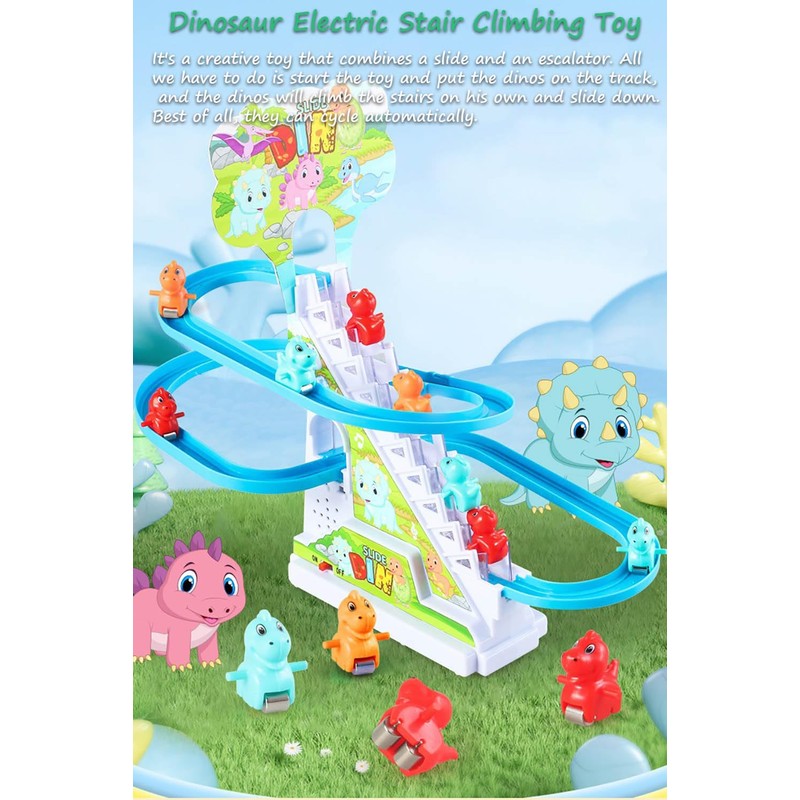 Miracland Dinosaur Electric Stair Climbing Toy, Dino Track Sliding Toy