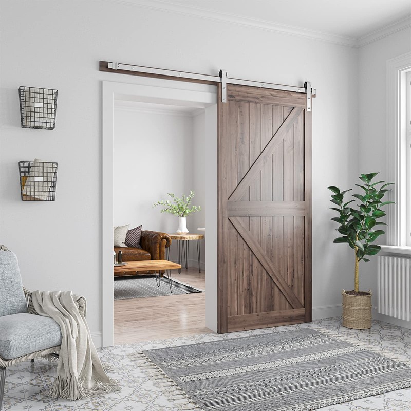 SMARTSTANDARD 6.6 Feet Brushed Nickel Barn Door Hardware Kit-Heavy Duty