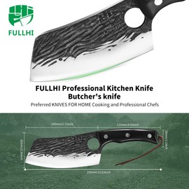 FULLHI Butcher Knife with Sheath, Multi-color Handle Full Tang Serbian Chef Knife, High Carbon Steel Meat Cleaver Vegetable Forged Kitchen Knife for Outdoor, Camping (Black, Asian Chef Knife)