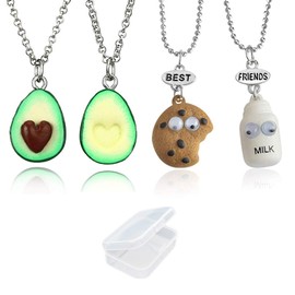 PPX 4 Pairs Miniature Cookies Biscuit Cookie Milk Necklaces and Fruit Necklace Set for Best Friends Couple Graduation Valentine Gifts Heart Shape Cute 3D Clay Avocado for Women Men
