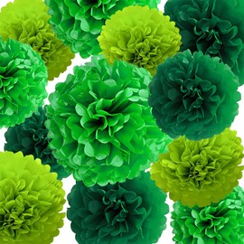 Green Tissue Paper Pom Poms 12Pcs- Hanging Paper Flowers for Wedding Birthday Graduations Christmas and Special Occasions(8 &10 & 12 inch)