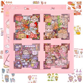 Kawaii Sticker Cartoon Sticker Set, 100 Sheets Cute Girls PET Transparent Stickers, Scrapbooking Aesthetic Stickers for Journal, DIY Crafts, Scrapbook Album