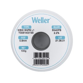 Weller WSW SnPb (T0051403199) Solder Wire, Dia: 0.8 mm / 0.039 in, Wt: 100 g / 3.527 oz, Alloy Sn60Pb40, Flux content 2.2%