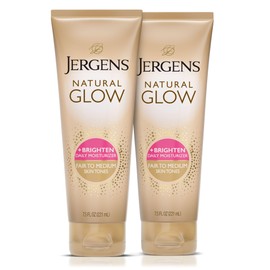 Jergens Natural Glow Self Tanner Body Lotion, Sunless Tanning, Fair to Medium Skin Tone, Daily Moisturizer with Coconut Oil, Vitamin E and Antioxidants, 7.5 Oz, Pack of 2