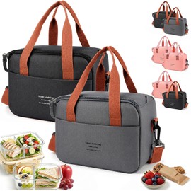 Bolsa de almuerzo térmica de gran capacidad，2PCS Loncheras para Mujer, Loncheras para Mujer y Hombre, Tirantes Ajustables, A prueba de Fugas，para Trabajo, Los Viajes, Los Picnics(Negro + Gris)