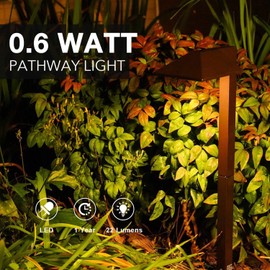 GOODSMANN Path Lighting LED Low Voltage Landscape Lights 0.6 Watt Garden Lights Outdoor Lighting with Metal Stake and Connector 22 Lumen Warm White, Chocolate Brown 9920-2101-01