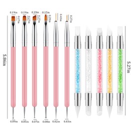 CHEMAILON 11PCS Nail Art Brushes & Nail Dotting Tools,Double Ended Tipped Silicone Nail Tools,Gel Polish Brush,Liner Brush,Dotting Pen for Home Salon DIY Kit (Pink)