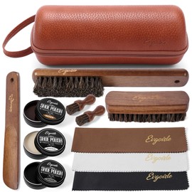 Evgoisle Leather shoe polish&shine kit, travel shoe care kit black&brown&neutral,shoe shine kit for men boots,horsehair shoe brush kit (Red Brown)