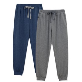 EA'S SECRET Men's 100% Cotton Pajama Bottoms Stretch Waist Soft Drawstring Sleep Lounge Pj Pants with Pockets, A13-gray&heather Blue, X-Large