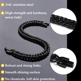 VGWON Men's 316L Stainless Steel Cuban Link Bracelet with Clasp, Black Silver Solid Cuban Bracelet with 8 mm Diamond Cut, Men's Jewellery Gifts, Stainless Steel