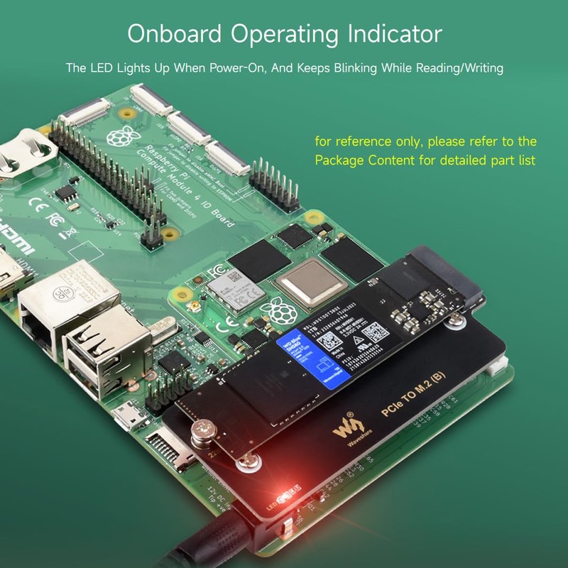Waveshare PCIe to M.2 Adapter (B), Supports NVMe Protocol M.2